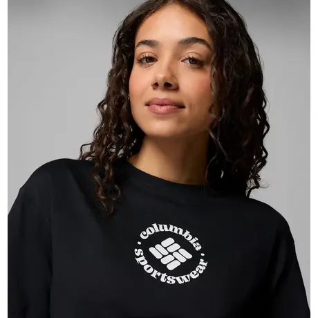 Columbia Rolling Bend™ T-Shirt Black/Gem Focused – Γυναικείο Crop Top με Τύπωμα