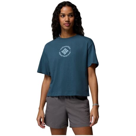 Columbia Rolling Bend™ T-Shirt Everblue/Gem Focused – Γυναικείο Crop Top με Τύπωμα